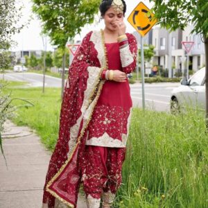 Red Punjabi wedding suit with embroidery