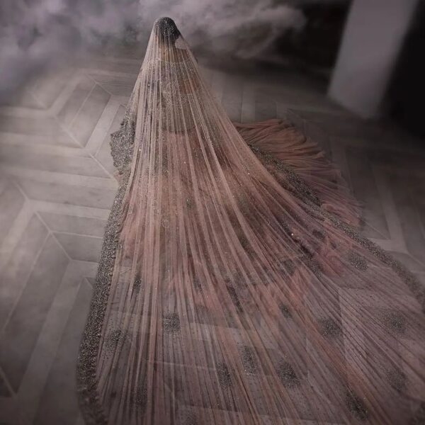 designer wedding long trail gown