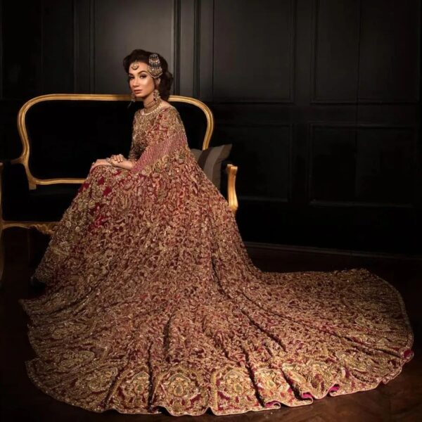 designer wedding long trail anrakali