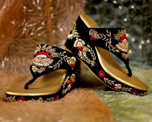 designer wedge with embroidery