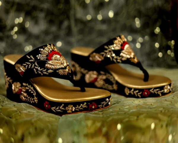 designer wedge with embroidery