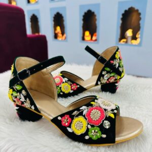 Designer black heels with embroidery