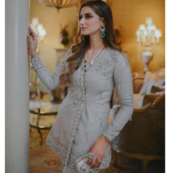 designer peplum with pant and embroidery
