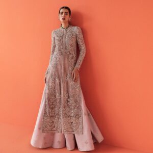 designer split embroidered kameez with skirt