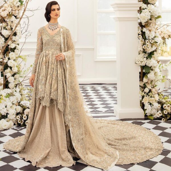 Pakistani wedding long trail lehenga with embroidered anarkali