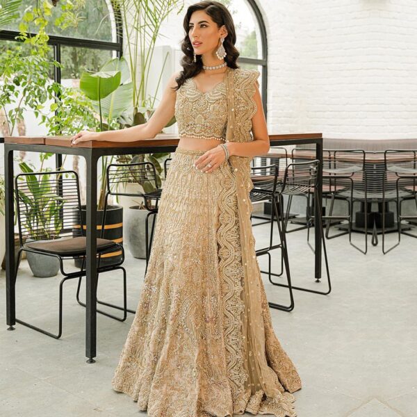 golden wedding lehenga choli with embroidery