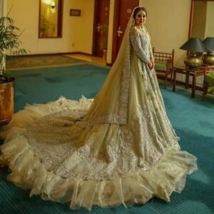 Wedding long trial gown with embroidery