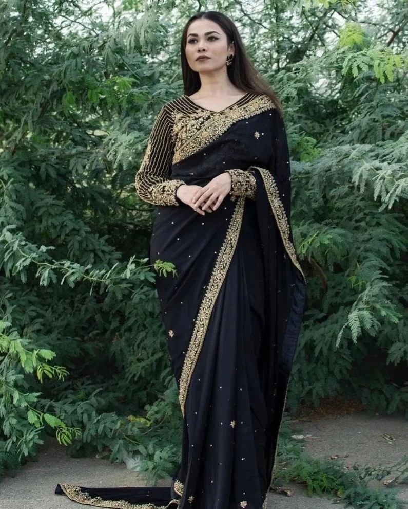 Woman in a Black Saree Dress · Free Stock Photo