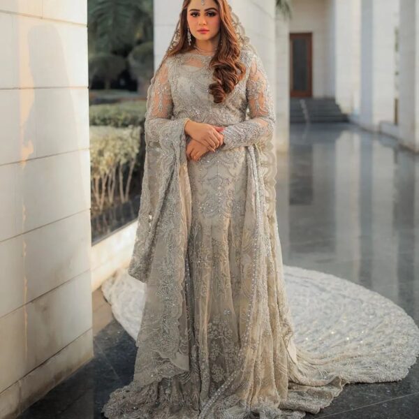 Pakistani wedding long trial gown