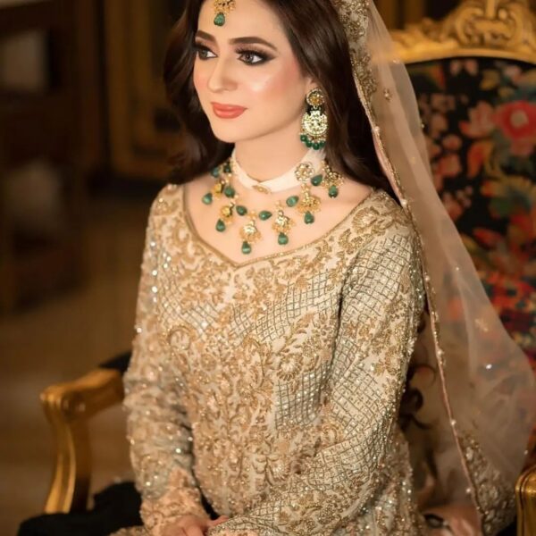 wedding long trail gown with embroidery
