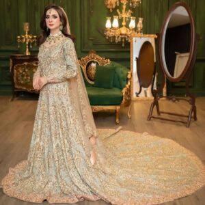 wedding long trail gown with embroidery