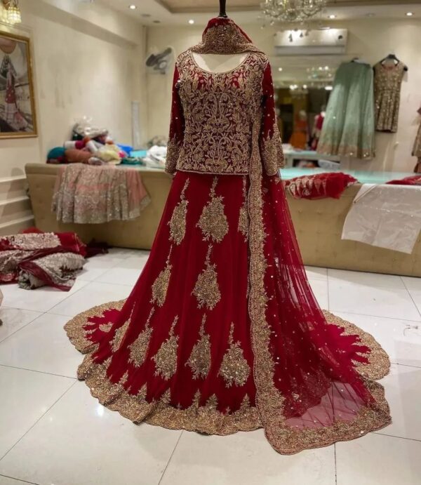 Designer wedding lehenga with long trail