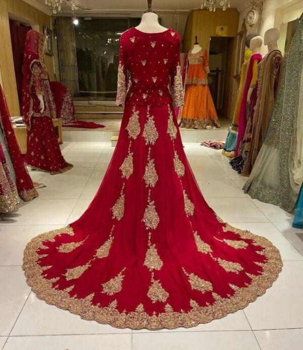 Designer wedding long trail lehenga with embroidery