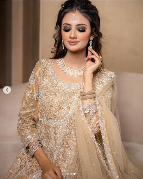 Pakistani Bridal Walima Dress in Gown Lehenga Style – Nameera by Farooq