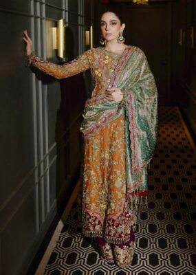 3D Handwork Orange Green Pink Suit for Karwa Chauth 3D Handwork Orange Green Pink Suit for Karwa Chauth