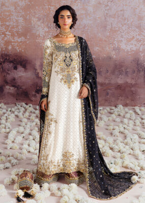 Designer Handwork Party Wear Suit in Ivory and Black Designer Handwork Party Wear Suit in Ivory and Black