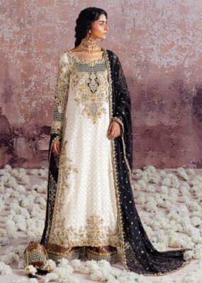 Handwork Party Wear Suit in Ivory and Black Handwork Party Wear Suit in Ivory and Black
