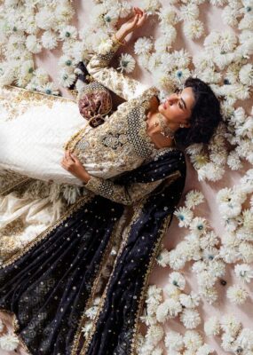 Handwork Party Wear Suit in Ivory and Black Handwork Party Wear Suit in Ivory and Black
