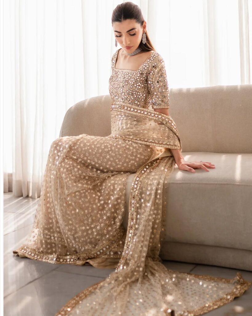 gold bridal designer saree
festive golden shimmer saree