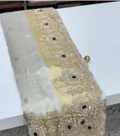 Luxury party wear saree Embroidery tissue saree