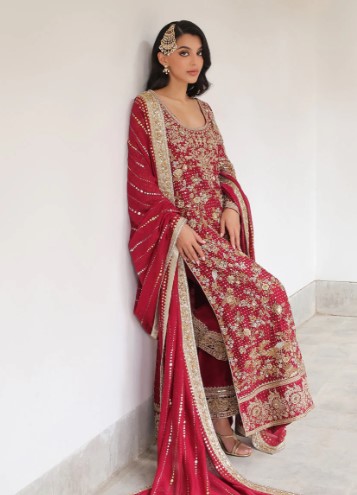 Red Long Pakistani Style Long Kameez Perfect for bridal wear 5 Pakistani Salwar Kameez
Festive Wear Pakistani Sui