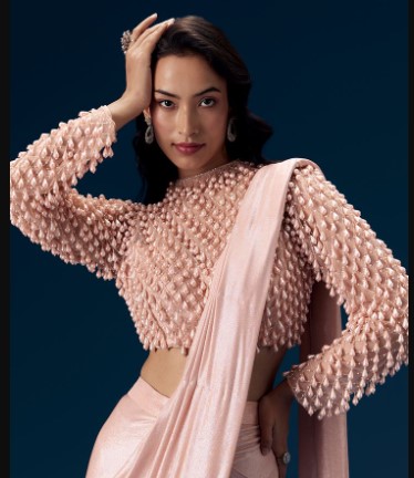 Blush Pink Designer Saree with Pearl Embroidered Blouse 2026 Best Sari 4 trending saree design
luxury saree women