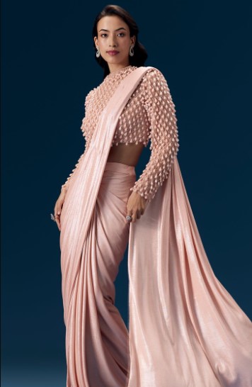 Blush Pink Designer Saree with Pearl Embroidered Blouse 2026 Best Sari 1 designer saree
blush pink saree