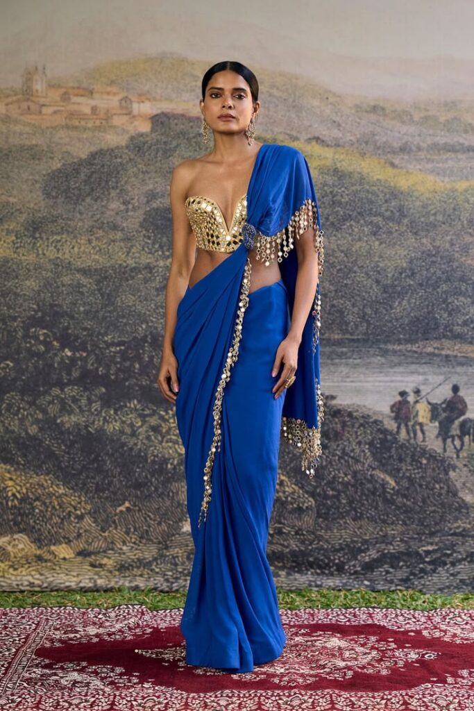 pearl embellished saree
crystal work saree design