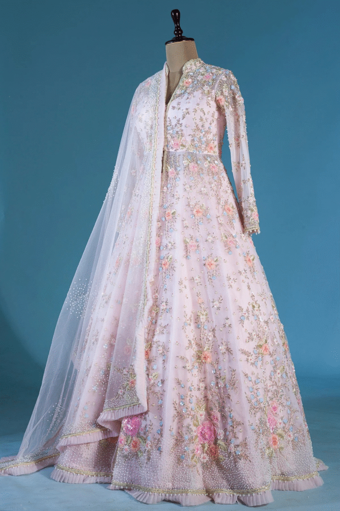 embroidered pastel bridal anarkali