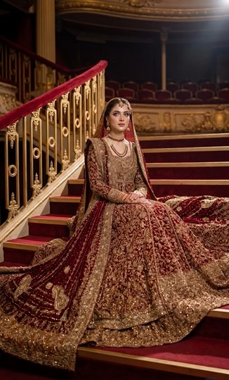 Pakistani Style Maroon Bridal Lehenga with Heavy Dupatta Work 4 ethnic wedding fashion
bridal couture