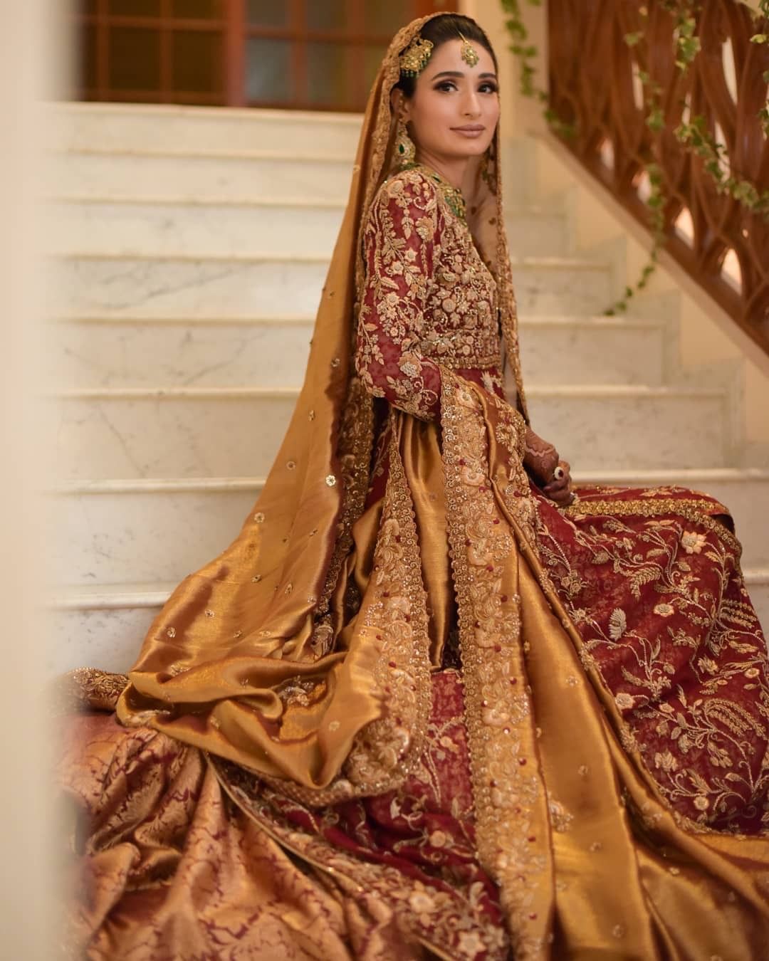 Royal Maroon & Mustard Bridal Handwork Wedding Outfit for Bride - DN-1007