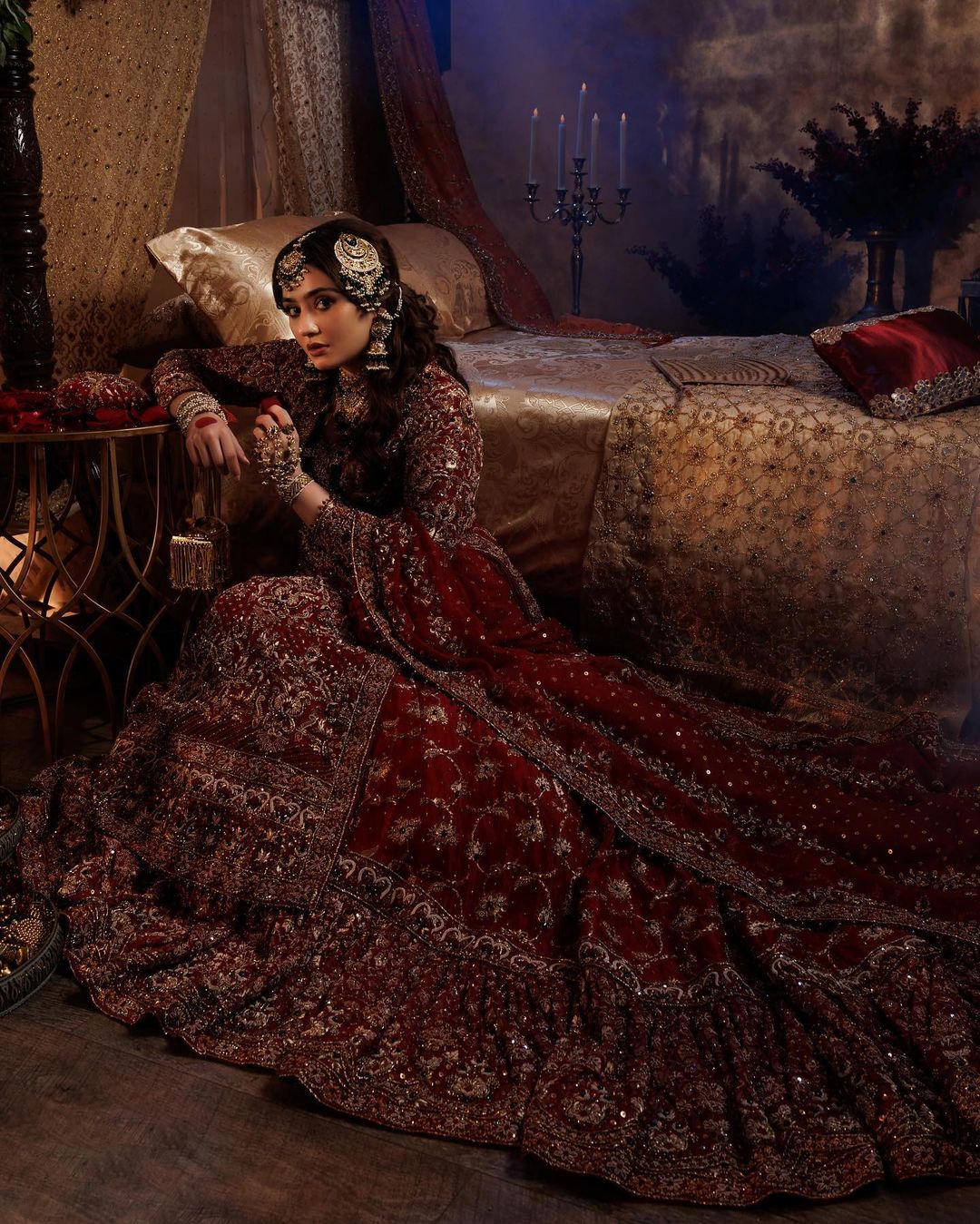 Red Traditional Pakistani Bridal Embroidered long Trail Lehenga with kameez and Embroidery Bespoke - DN-1153