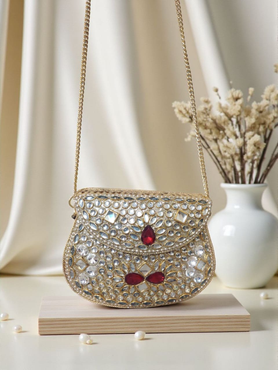 mini kundan clutch handcrafted - DN-1023