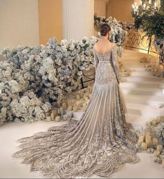Stunning Rose Gold Walima Bridal Dress With Long Trail | Kshkin - DN-2072