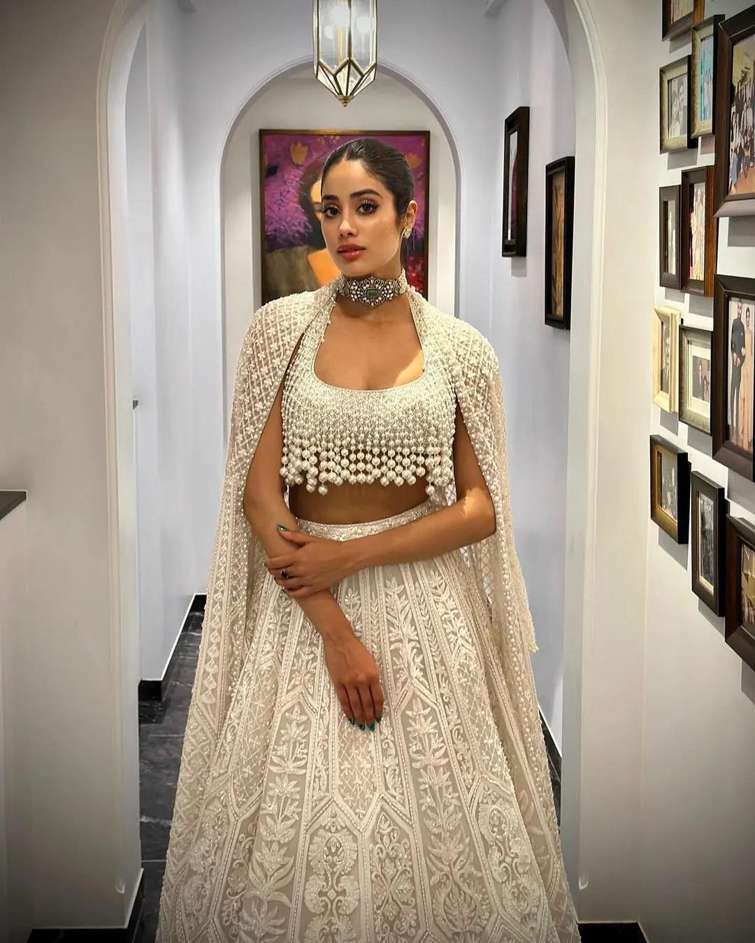 White Classy Designer Wedding Embroidered Lehenga choli with pearls work and long Jacket Bespoke - DN-1189