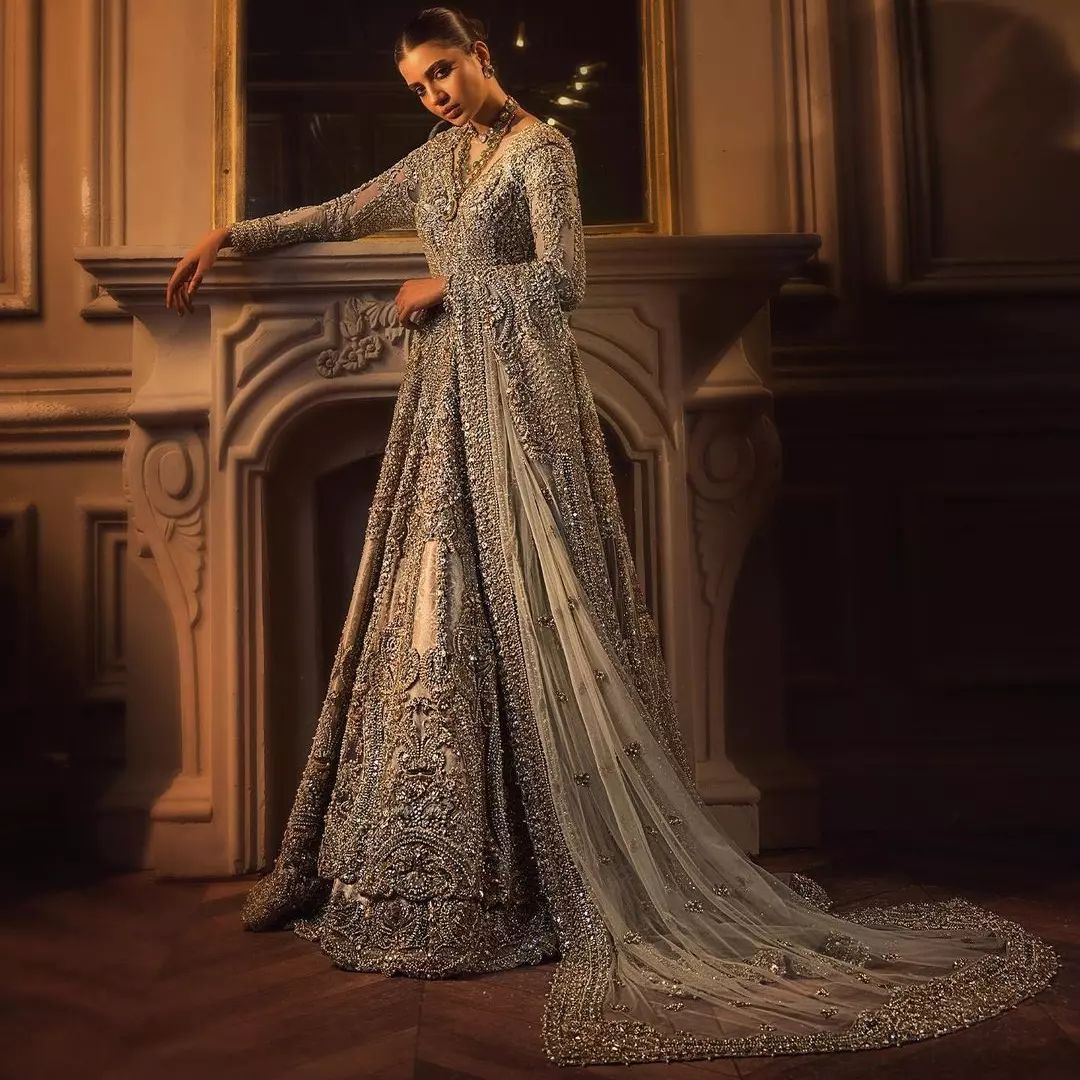 Classy Designer Pakistani Wedding and Reception Embroidered Anarkali with lehenga Bespoke - DN-1133