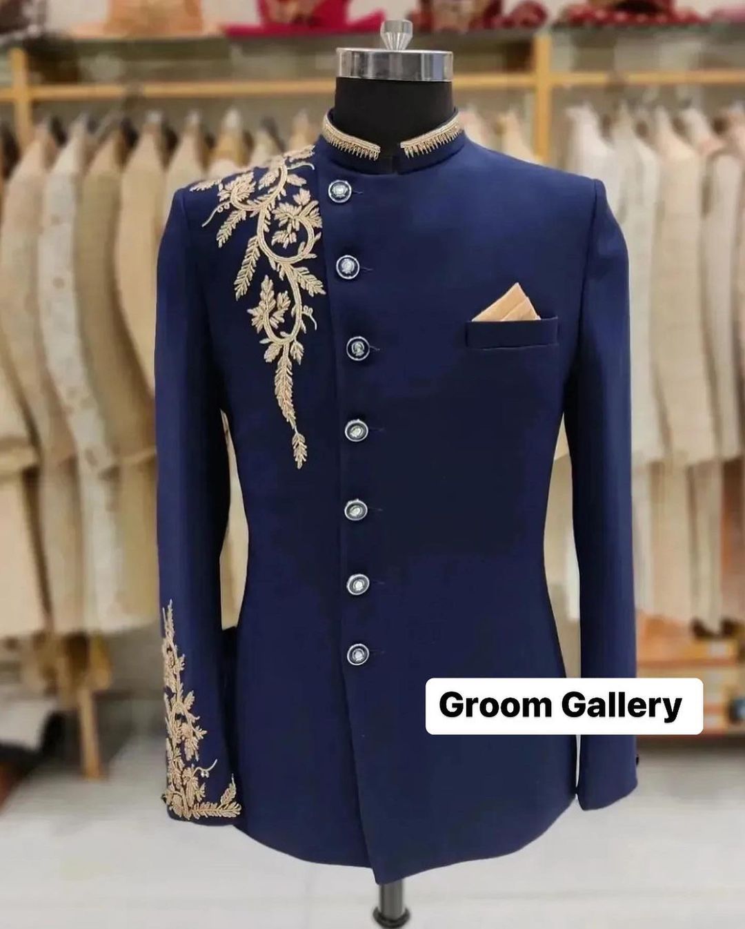 Designer Blue Wedding and Partywear Shervani Suit with embroidery Bespoke - DN-1273