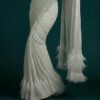 Handcrafted white pearl embroidered net saree