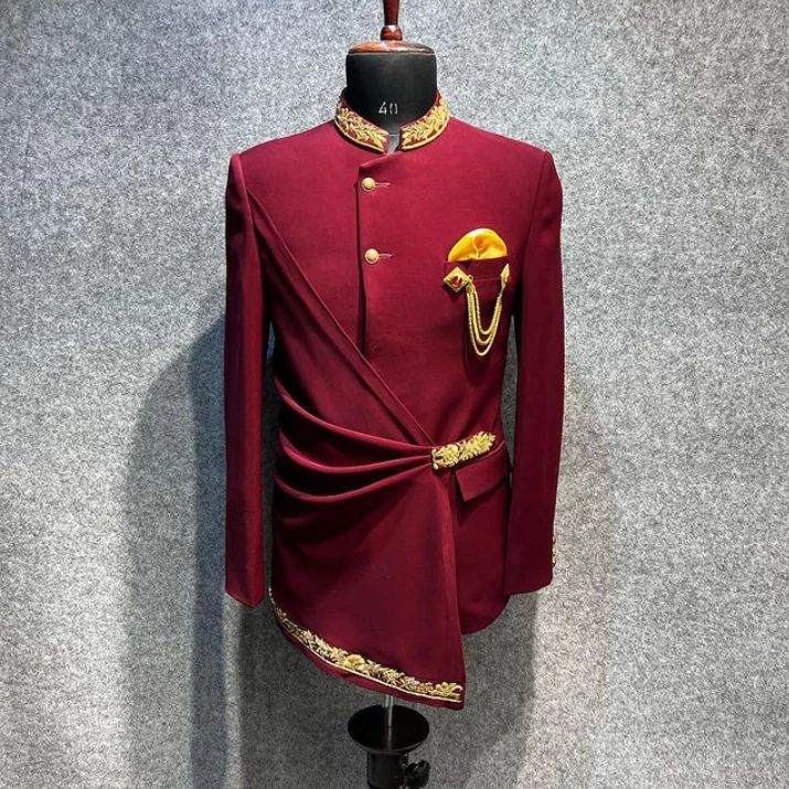 Red Designer Wedding Tuxedo Embroidery Bespoke made to order - DN-1256