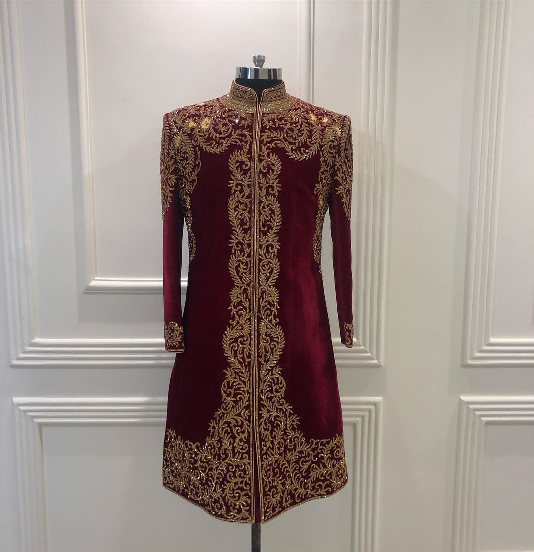 Maroon Designer Groom Sherwani made to order - DN-1258