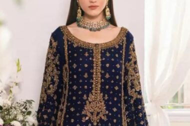 Navy Blue Pakistani Party Wear Suit with Heavy Gold Zardosi Dabka Handwork | Luxury Ethnic Wear