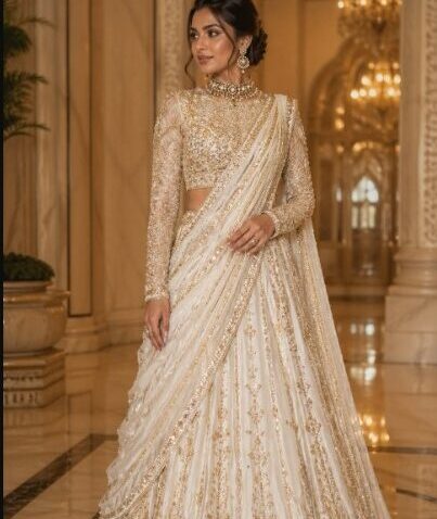 White Handwork Designer Lehenga Bridal White Lehenga Classy Bridal Look DN-3015