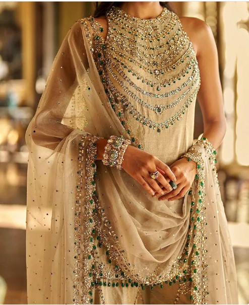 Why Nude Beige Pakistani Suits with Emerald Stones Are Every Woman's Dream Outfit 2 Luxury Pakistani Handwork Suit
Pakistani Designer Suit