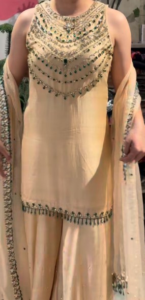 Why Nude Beige Pakistani Suits with Emerald Stones Are Every Woman's Dream Outfit 5 Hand Embroidered Suit
Designer Pakistani Dress