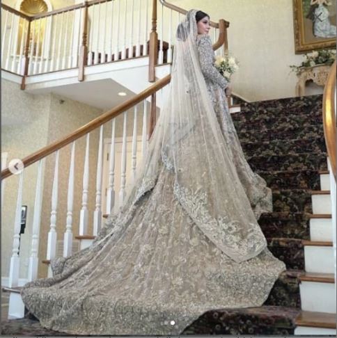 Pakistani Long Trail Wedding Designer lehenga Anarkali Floor Length Bridal reception Ivory Hand beaded Handmade Custom Bespoke Gown Maxi Indian - DN-2010