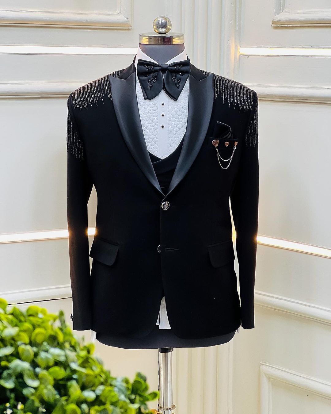 Royal Black Designer Wedding Tuxedo suit with sequence work Bespoke - DN-1259