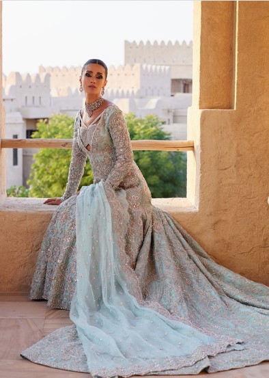 Ice Blue Reception Wedding Attire Pakistani Lehenga With Long Kurti /Luxury Walima Dress for Women 6 Walima Dress for Bride
Pakistani Reception Dress