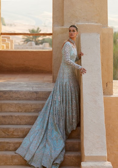 Ice Blue Reception Wedding Attire Pakistani Lehenga With Long Kurti /Luxury Walima Dress for Women 5 Ice Blue Bridal Lehenga
Reception Wedding Attire