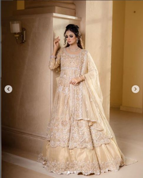 Pakistani Walima Golden Wedding Bridal Dress Nikaah Special Gold Designer Outfit - DN-1102