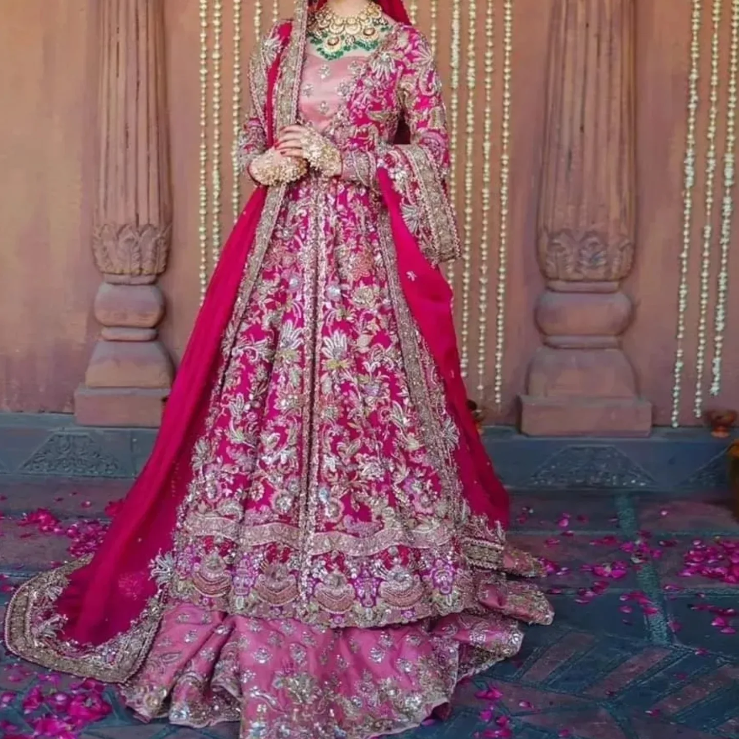 Long trail bridal lehenga